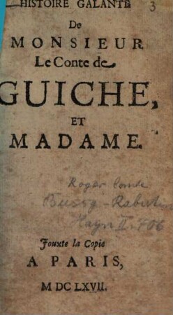 Histoire galante de Monsieur Le Guiche et Madame
