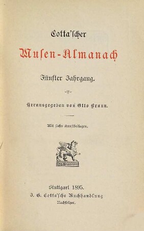 Cotta'scher Musen-Almanach : für das Jahr .... 1895 = Jg. 5