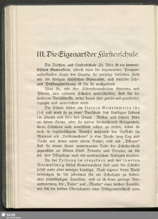 III. Die Eigenart der Fürstenschule