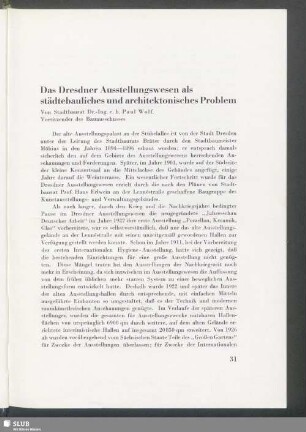 Das Dresdner Ausstellungswesen als städtebauliches und architektonisches Problem