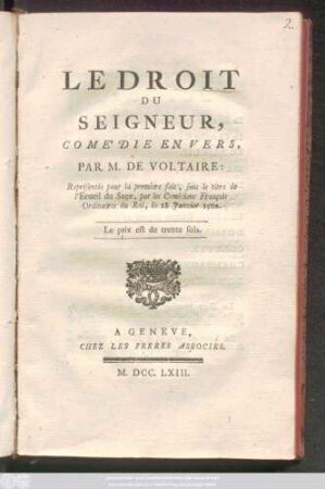 Le Droit Du Seigneur : Comédie En Vers