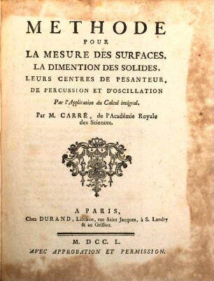 Methode pour la mesure des Surfaces