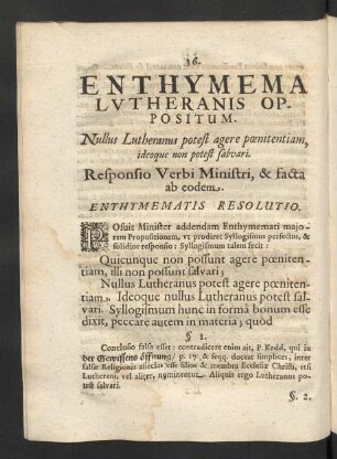 Enthymema Lutheranis Oppositum.