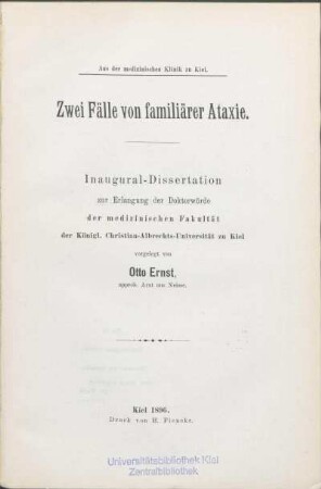 Zwei Fälle von familiärer Ataxie
