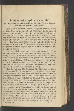 Ausruf an das evangelische deutsche Volk zur Sammlung von außerordentlichen Beitragen für neue deutsche Missionen in deutschen Schutzgebieten