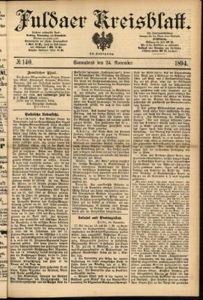 Erste Ausgabe vom Samstag, den 24. November 1894.