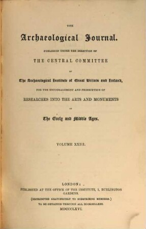 The archaeological journal. 23. 1866