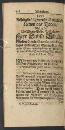 LXXX. ... Herr David Schultze ... Anno 1686. d. 30. May.