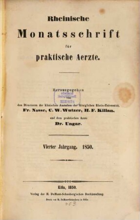 Rheinische Monatsschrift für praktische Ärzte. 4. 1850