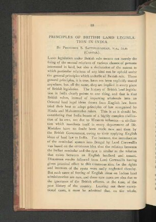 Principles of British Land Legislation in India.