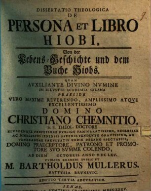 Diss. theol. de persona et libro Hiobi, Von der Lebens-Geschichte und dem Buche Hiobs