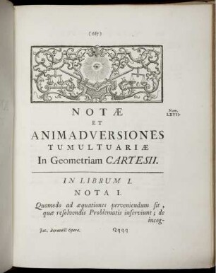 Notae Et Animadversiones Tumultuariae In Geometriam Cartesii.