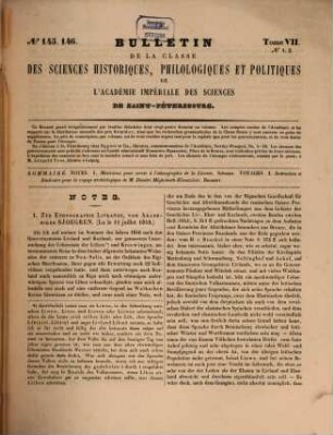 Bulletin de la Classe Historico-Philologique de l'Académie Impériale des Sciences de St.-Pétersbourg, 7. 1850