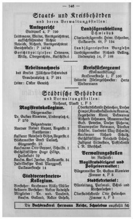 Staats- und Kreisbehörden und deren Verwaltungsstellen / Städtische Behörden und Verwaltungsstellen