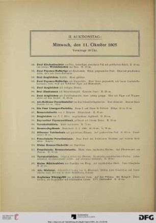 II. Auktionstag: Mittwoch, den 11. Oktober 1905 Vormittags 10 Uhr (Nr. 188-366)