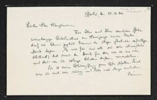 Brief von Otto Carl Kiep an Gerhart Hauptmann