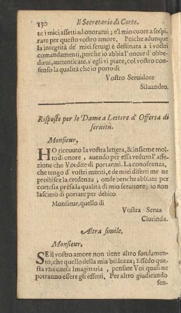 Risposte per le Dame a Lettere d' Offerta di servitu.