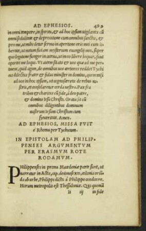 In Epistolam Ad Philippenses Argumentum Per Erasmum Roterodamum.