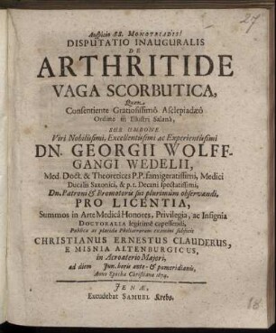 Disputatio Inauguralis De Arthritide Vaga Scorbutica