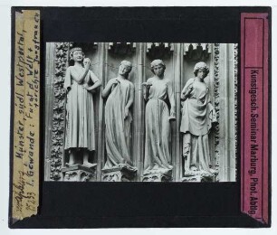 Straßburg, Münster : Südliches Westportal, linkes Gewände, Fürst der Welt und törichte Jungfrauen