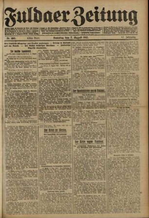 Erste Ausgabe vom Samstag, den 07. August 1915.