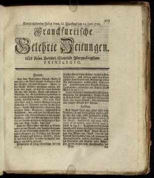 Num. LI. Dienstags den 23. Junii. 1750 - Num. LX. Freytags den 24. Julii 1750