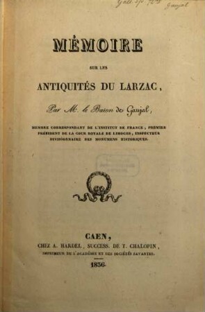 Mémoire sur les antiquités du Larzac
