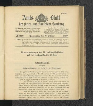 No.249, Donnerstag, den 9. Oktober 1919