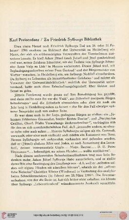 Neue Folge 1938: Zu Friedrich Sylburgs Bibliothek