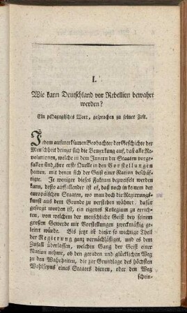 I. Wie kann Deutschland vor Rebellion bewahrt werden?