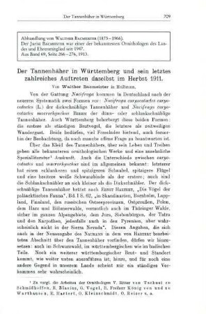 Der Tannenhäher in Württemberg und sein letztes zahlreiches Auftreten daselbst im Herbst 1911 [Bd. 69, 1913]