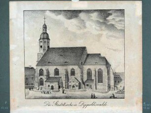 Ansicht der Stadtkirche in Dippoldiswalde mit beigefügtem Zeitungsartikel