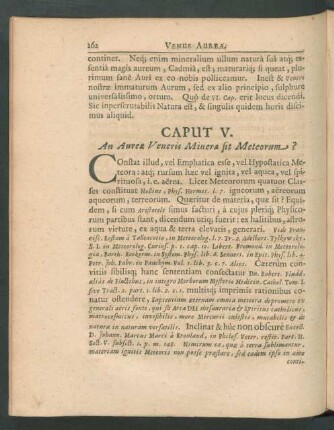 Caput V. De Aureae Veneris Minera sit Meteorum?