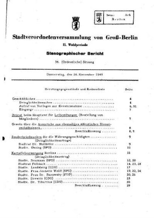 Nr. 34, 24. November 1949, Ordentliche Sitzung
