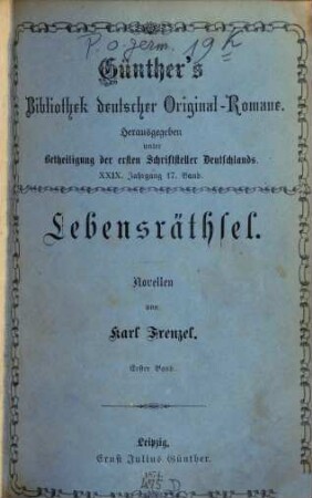 Lebensräthsel : Novellen, 1