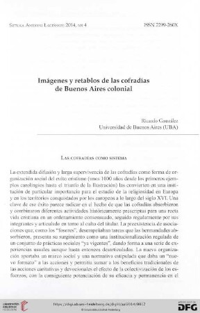 Imágenes y retablos de las cofradías de Buenos Aires colonial