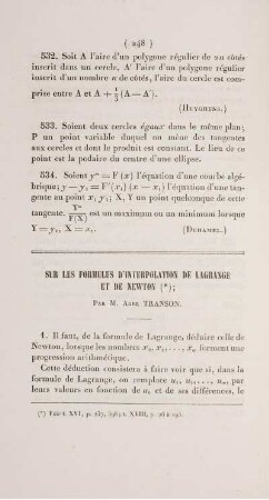Sur les formules d'interpolation de Lagrange et de Newton