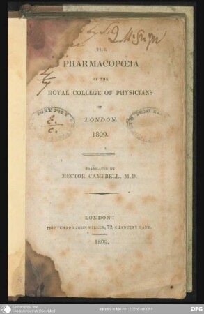 The Pharmacopoeia of the Royal College of Physicians of London 1809