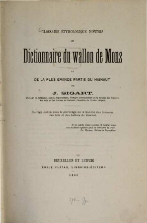 Glossaire étymologique montois ou dictionnaire du wallon de mons et de la plus grande partie du Hainaut