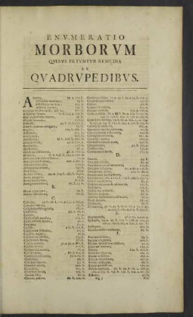 Enumeratio Morborum Quibus Petuntur Remedia Ex Quadrupedibus.