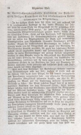 II. Untersuchungsergebnisse hinsichtlich der Betheiligung hießiger Einwohner an den revolutionären Unternehmungen im Allgemeinen.