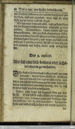 Das 9. capittel. Wie sich eine kind-betterin oder sechs-wöchnerin zu verhalten