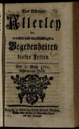 Den 5. May 1761. Achtzehentes Stück.