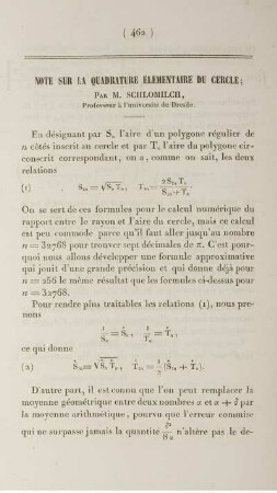 Note sur la quadrature élémentaire du cercle.