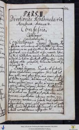 Pars II. Devotiones Hebdomedariae, Menstruae, Annuae …