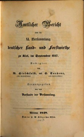 Amtlicher Bericht über die Versammlung Deutscher Land- und Forstwirthe. 11. 1847 (1848)