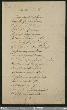 Eigenh. Gedicht "An H. und N." von August Wilhelm von Schlegel, o.O., ohne Datumsangabe