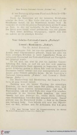 Neue Geheim-Universal-Camera "Probata" und Loman's Handcamera "Reflex"