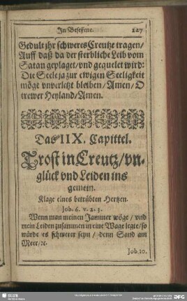 Das IIX. Capittel. Trost in Creutz, unglück und Leiden ins gemein