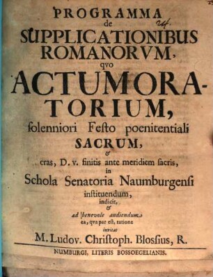 Programma de supplicationibus Romanorum